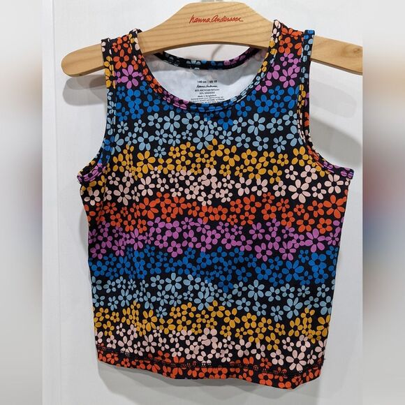 Hanna Andersson Active Top Workout Tank Sleeveless Black Flowers Girls sz 140 10 - Picture 2 of 5